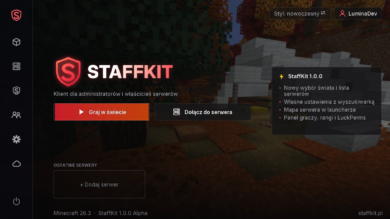 Menu główne klienta StaffKit