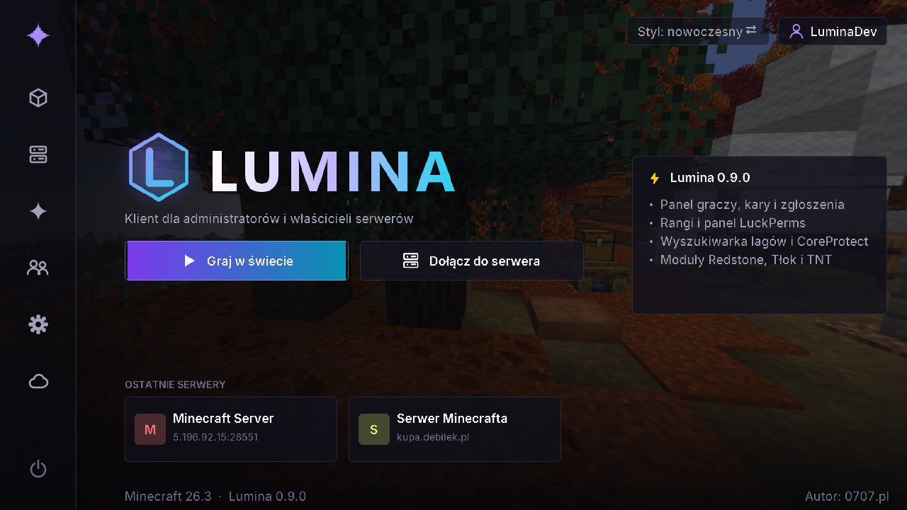 Nowoczesne menu główne klienta Lumina
